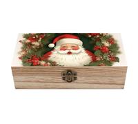 Wooden Jewelry Box Beautifully Keepsake Box Trinket Box Keepsake Storage Organizer Christmas Holiday Santa Claus Wreath Handmade Wooden Box for Storing Jewelry, Coins, Tartot Cards, Small Treasures
