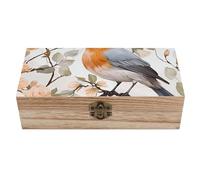 Wooden Jewelry Box Beautifully Keepsake Box Trinket Box Keepsake Storage Organizer Floral Print Watercolor Robin Bird Handmade Wooden Box for Storing Jewelry, Coins, Tartot Cards, Small Treasures