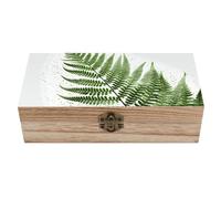Wooden Jewelry Box Beautifully Keepsake Box Trinket Box Keepsake Storage Organizer Natural Plant Silhouette Fern Leaf Handmade Wooden Box for Storing Jewelry, Coins, Tartot Cards, Small Treasures