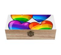 Wooden Jewelry Box Beautifully Keepsake Box Trinket Box Keepsake Storage Organizer Rainbow Colored Gay Pride Hearts Handmade Wooden Box for Storing Jewelry, Coins, Tartot Cards, Small Treasures