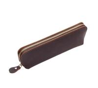 Wooden Jewelry Box Creative Vintage Pen Organiser Handmade Zip Leather Pouch for Storage and Organization(Coffee)