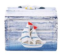 Wooden Jewelry Box, Sailboat Themed Storage Case, Hand Painted Candy Rinket Organizer, Portable Desk Decor for Home