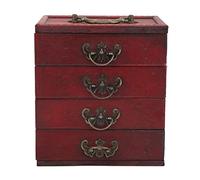 Wooden Jewelry Box, Vintage Wooden Storage Box with 4 Layer Drawer Large Capacity Retro Treasure Chest Home Decor Jewelry Organizer Case for Jewelry, Small Objects, Collectibles