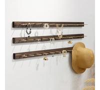 Wooden Jewelry Organizer Wall Mount Display Rack with 6 Hooks for Necklaces, Earrings, Bracelets, Rings, Bangles, and Keyrings - Ideal for Clothing Retail