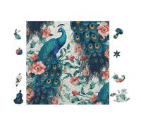 Wooden Jigsaw Puzzle 100 Pieces for Adults - Elegant Irregular Shaped Wood Puzzle, Beautiful Peacock Flowers Design, 28x28cm