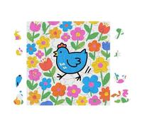 Wooden Jigsaw Puzzle 100 Pieces for Adults - Elegant Irregular Shaped Wood Puzzle, Cute Chicken in Blooms Design, 28x28cm