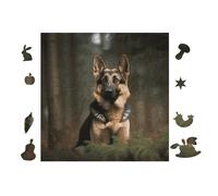Wooden Jigsaw Puzzle 100 Pieces for Adults - Elegant Irregular Shaped Wood Puzzle, German Shepherd Design, 28x28cm