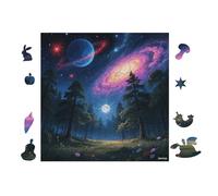 Wooden Jigsaw Puzzle 100 Pieces for Adults - Elegant Irregular Shaped Wood Puzzle, Nature Outer Space Galaxy Starry Night Design, 28x28cm