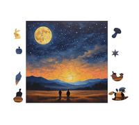 Wooden Jigsaw Puzzle 100 Pieces for Adults - Elegant Irregular Shaped Wood Puzzle, Twilight & Moonlight Gaze Design, 28x28cm