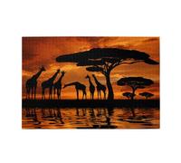 Wooden Jigsaw Puzzle 1000-Piece in Box, Africa Giraffe Majestic Tree Prints Eco-Friendly Educational Puzzle for Family Fun & Adult Relaxation, 75x50 CM