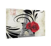 Wooden Jigsaw Puzzle 1000-Piece in Box, Eiffel Tower Red Rose Prints Eco-Friendly Educational Puzzle for Family Fun & Adult Relaxation, 75x50 CM