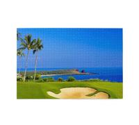 Wooden Jigsaw Puzzle 1000-Piece in Box, golf course by the sea Prints Eco-Friendly Educational Puzzle for Family Fun & Adult Relaxation, 75x50 CM