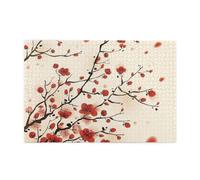 Wooden Jigsaw Puzzle 1000-Piece in Box, Japanese Spring Plum Floral Prints Eco-Friendly Educational Puzzle for Family Fun & Adult Relaxation, 75x50 CM