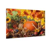 Wooden Jigsaw Puzzle 1000-Piece in Box, Leaves Happy Thanksgiving Day Pumpkin Prints Eco-Friendly Educational Puzzle for Family Fun & Adult Relaxation, 75x50 CM