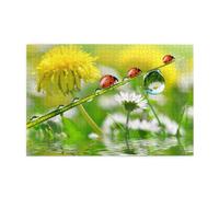 Wooden Jigsaw Puzzle 1000-Piece in Box, Summer Ladybird Flowers Prints Eco-Friendly Educational Puzzle for Family Fun & Adult Relaxation, 75x50 CM