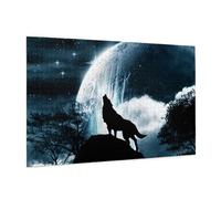 Wooden Jigsaw Puzzle 1000-Piece in Box, Wolf Howling At The Moon Prints Eco-Friendly Educational Puzzle for Family Fun & Adult Relaxation, 75x50 CM