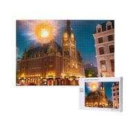 Wooden Jigsaw Puzzle 1000 Pieces â€“ Unique Fiery Red Street Print for Family Leisure and Indoor Challenge Decor
