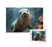 Wooden Jigsaw Puzzle 1000 Pieces â€“ Unique Seal pup in water Print for Family Leisure and Indoor Challenge Decor