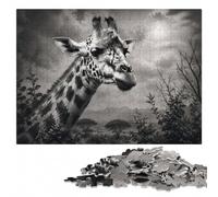 Wooden Jigsaw Puzzle 1000 Pieces for Adults, Giraffe Beauty Black Ink