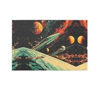 Wooden Jigsaw Puzzle 1000 Pieces WZYWHJ Retro Space Pattern for Adults and Kids, Perfect for Family Fun, Stress Relief