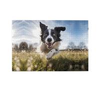 Wooden Jigsaw Puzzle 1000 Pieces WZYWHJ Running Border Collie Printed for Adults and Kids, Perfect for Family Fun, Stress Relief