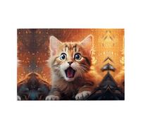 Wooden Jigsaw Puzzle 1000 Pieces WZYWHJ Surprised Kitten Printed for Adults and Kids, Perfect for Family Fun, Stress Relief