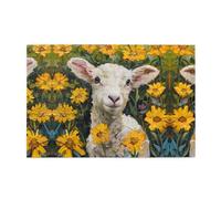 Wooden Jigsaw Puzzle 1000 Pieces WZYWHJ The Lamb in The Yellow Flowers Printed for Adults and Kids, Perfect for Family Fun, Stress Relief