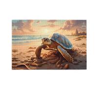Wooden Jigsaw Puzzle 1000 Pieces WZYWHJ Turtle Crawling on The Beach Pattern for Adults and Kids, Perfect for Family Fun, Stress Relief
