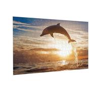 Wooden Jigsaw Puzzle 300-Piece in Box, Funny Dolphin Animal Prints Eco-Friendly Educational Puzzle for Family Fun & Adult Relaxation, 38x26 CM