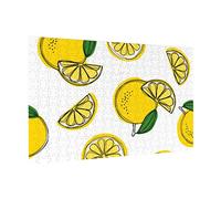 Wooden Jigsaw Puzzle 300-Piece in Box, Lemon Fruit Pattern Prints Eco-Friendly Educational Puzzle for Family Fun & Adult Relaxation, 38x26 CM