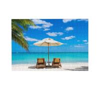 Wooden Jigsaw Puzzle 300-Piece in Box, White Beach Tropical sea Prints Eco-Friendly Educational Puzzle for Family Fun & Adult Relaxation, 38x26 CM