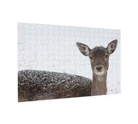 Wooden Jigsaw Puzzle 300-Piece in Box, Wild Animals Deer Prints Eco-Friendly Educational Puzzle for Family Fun & Adult Relaxation, 38x26 CM