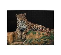 Wooden Jigsaw Puzzle 500-Piece in Box, African Wildlife Leopard on Rock Prints Eco-Friendly Educational Puzzle for Family Fun & Adult Relaxation, 52x38 CM