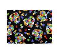 Wooden Jigsaw Puzzle 500-Piece in Box, Autism Awareness Puzzle Pieces Heart Prints Eco-Friendly Educational Puzzle for Family Fun & Adult Relaxation, 52x38 CM