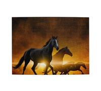Wooden Jigsaw Puzzle 500-Piece in Box, Black Horses Red Glowing Clouds Prints Eco-Friendly Educational Puzzle for Family Fun & Adult Relaxation, 52x38 CM