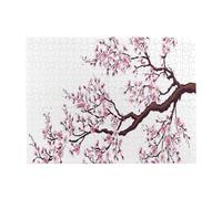Wooden Jigsaw Puzzle 500-Piece in Box, Cherry Blossoms Tree Prints Eco-Friendly Educational Puzzle for Family Fun & Adult Relaxation, 52x38 CM