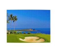 Wooden Jigsaw Puzzle 500-Piece in Box, golf course by the sea Prints Eco-Friendly Educational Puzzle for Family Fun & Adult Relaxation, 52x38 CM
