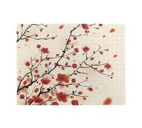 Wooden Jigsaw Puzzle 500-Piece in Box, Japanese Spring Plum Floral Prints Eco-Friendly Educational Puzzle for Family Fun & Adult Relaxation, 52x38 CM