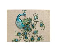 Wooden Jigsaw Puzzle 500-Piece in Box, Peacock pattern Prints Eco-Friendly Educational Puzzle for Family Fun & Adult Relaxation, 52x38 CM