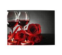 Wooden Jigsaw Puzzle 500-Piece in Box, Red Rose Wine Glass and Candle Prints Eco-Friendly Educational Puzzle for Family Fun & Adult Relaxation, 52x38 CM