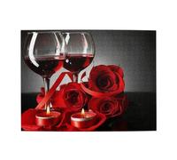 Wooden Jigsaw Puzzle 500-Piece in Box, Red Wine Rose and Candle Prints Eco-Friendly Educational Puzzle for Family Fun & Adult Relaxation, 52x38 CM