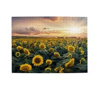 Wooden Jigsaw Puzzle 500-Piece in Box, Sunflower Farmland Prints Eco-Friendly Educational Puzzle for Family Fun & Adult Relaxation, 52x38 CM
