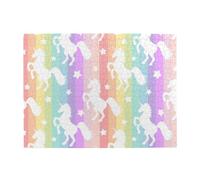Wooden Jigsaw Puzzle 500-Piece in Box, Unicorns On Colorful Stripes Prints Eco-Friendly Educational Puzzle for Family Fun & Adult Relaxation, 52x38 CM