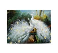 Wooden Jigsaw Puzzle 500-Piece in Box, White Peacock Prints Eco-Friendly Educational Puzzle for Family Fun & Adult Relaxation, 52x38 CM