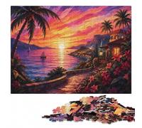 Wooden Jigsaw Puzzle 500 Pieces for Adults, Coastal Sunset Landscape