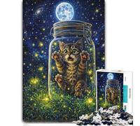Wooden Jigsaw Puzzle 500 Pieces for Adults, Kitten Trapped in A Magic Jar | Adult Puzzle: home hobby for puzzle fans at your own pace.