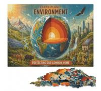 Wooden Jigsaw Puzzle, Adults, Earth Planet Environment Poster, 1000 Pieces | Border-first building: a simple way to organise the image on quiet evenings.