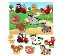 Wooden Jigsaw Puzzle Farm Animals Baby Puzzles Peg Puzzle Educational Toy with Full-Color for Toddlers Preschoolers Pictures 7Pieces