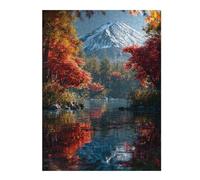 Wooden Jigsaw Puzzle Featuring Autumnal Serenity with Snow-Capped Mountain, 500 PCS