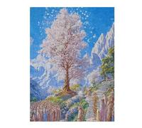 Wooden Jigsaw Puzzle Featuring Fantasy Tree with Monks And Mountains, 500 PCS